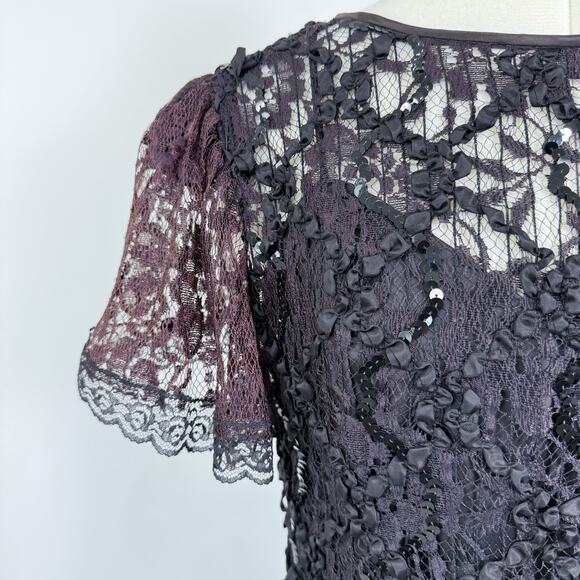 Vintage Lace Dress Size 9/10 Whimsigoth Regency Dark Romantic Moody Prom Formal - Picture 4 of 14